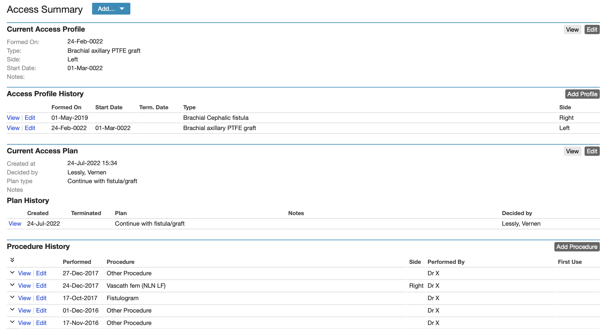 Access Summary screen sample