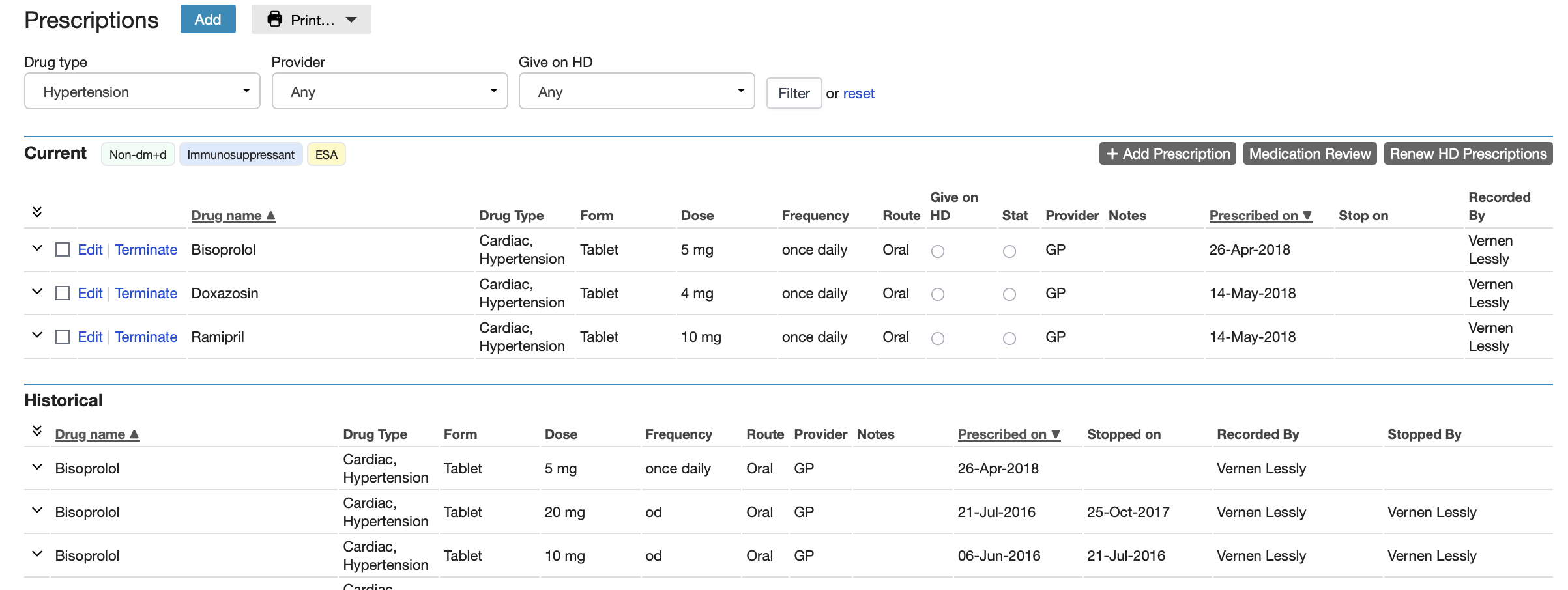 Filtered prescriptions demo
